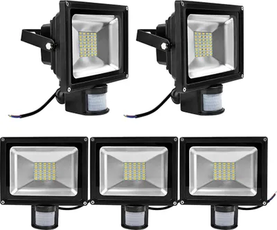Produktbild von 5pcs 30W LED Fluter SMD Strahler mit PIR Bewegungsmelder,Greenmigo 120° Fluter IP65 Wasserdicht Aluminiumkörper Schwarz Warmweiß