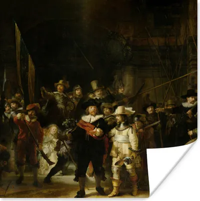 Produktbild von MuchoWow® Poster Die Nachtwache - Kunst - Alte Meister - Rembrandt 50x50 cm - Wohnzimmerdekoration