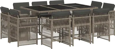 Produktbild von vidaXL 11-tlg. Garten-Essgruppe mit Kissen Grau Poly Rattan