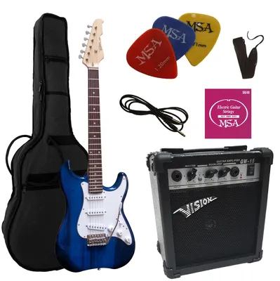 Produktbild von 4/4 Elektrogitarrenset - E-Gitarre dunkelblau-transparent 20 Watt Set - Tasche, Band, Saiten, 3xpik, Verstärker - e gitarren set blau