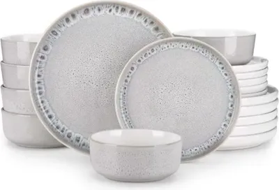 Immagine prodotto di Set da portata Velentino - 18 pezzi - 6 persone - Vetroceramica beige - Piatti per la cena, piatti fondi e piatti per la colazione - Moderno e senza tempo