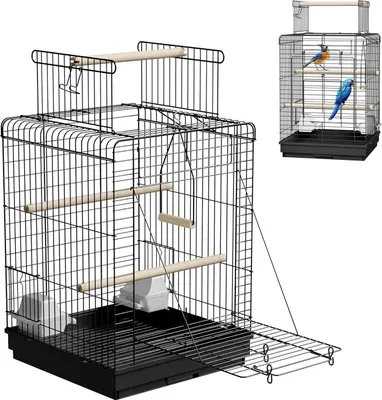 Obrázok produktu pre JOIEYOU Kovové klietky pre vtáky 40x40cm klietka pre andulky s odpočívajúcou drevenou tyčou vtáčie klietky staviteľ Prenosná vtáčia voliéra so strešným oknom, dverami, kŕmidlom a odnímateľným podnosom pre domáce vtáky
