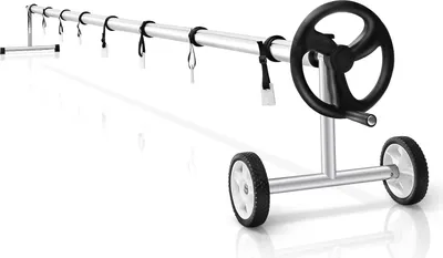 Immagine prodotto di Avvolgitore per piscina, sistema di avvolgimento mobile, regolabile da 165 a 770 cm, materiale resistente alle intemperie, asta per telo solare con 8 fascette di fissaggio incluse, dispositivo di avvolgimento per teli solari e teli per piscina