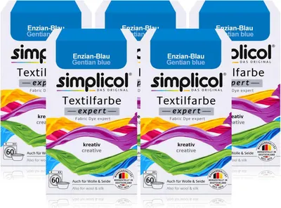 Produktbild von Simplicol Textilfarbe expert Enzian-Blau 150g - Farbe zum Färben (5er Pack)