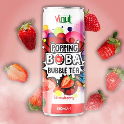 Produktbild von Popping Boba Bubble Tea Drink Strawberry – Erfrischender Tee mit Erdbeere & Fruchtperlen, 320 ml