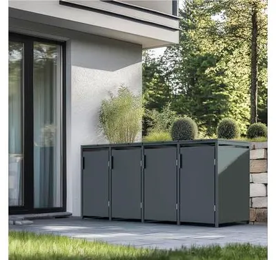 Produktbild von Mülltonnenbox Konsta Mülltonnenbox-Set 4er für 4 x maximal 240 l Mülltonnen Metall inkl. Gasdruckfedern 265 x 80 x 116 c