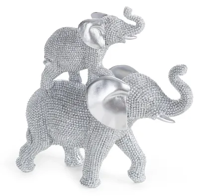 Zdjęcie produktu dla Figurka słonie 17x17 cm srebrna słonica ze słoniątkiem