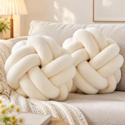 Produktbild von Kugelförmiges Dekokissen Heimdekokissen Schlichtes Dekokissen Rückenkissen 28 × 28 cm beige 2er-Set  /BEIQQ /