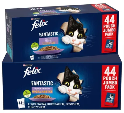 Zdjęcie produktu dla Felix Fantastic Mokra Karma Dla Kota Wybór Smaków W Galaretce 88x85g Wołowina Kurczak Łosoś Tuńczyk