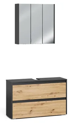 Imagen del producto de Conjunto de muebles de baño Vicco Majest Antracita/Roble artesanal 2 piezas, Model 71725