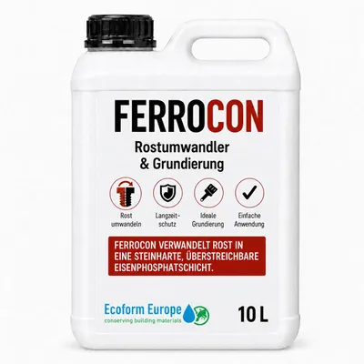 Produktbild von Ferrocon 10 Liter – ca. 80 m² – Rostumwandler & Rostentferner – Für Stahl, Eisen, Gusseisen und Kupfer
