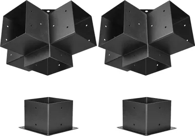Produktbild von Pergola Bracket Kit, 6x6 Inch (Inner Size 142 x 142 mm), 2 Pcs 4-Way Heavy Duty Corner Bracket Woodworks DIY Post Base Kit, Easy Installation Wooden Beams for Gazebos, Patio Pergolas, Log Cabin