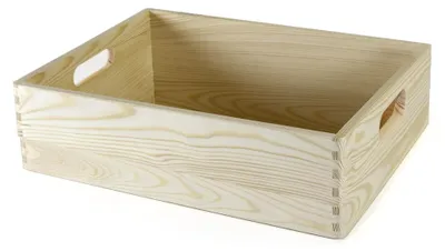 Produktbild von Kiefernholzkiste 40 x 30 x 13,5 cm mit Grifföffnungen