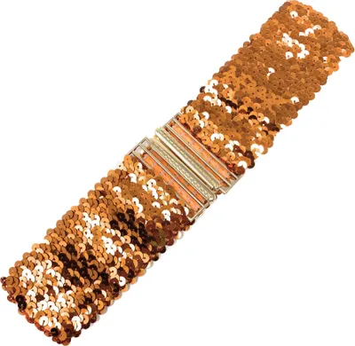 Productafbeelding van Cadoline: Oranje damesriem met pailletten, elastische stretch en gouden details