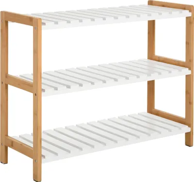 Image de HOMCOM Etagère à Chaussures, étagère de Rangement, Meuble Chaussures 3 Niveaux Bambou MDF Blanc
