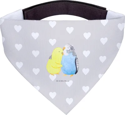 Produktbild von Mr. & Mrs. Panda Halstuch Wellensittich Liebe - Grau Pastell - Geschenk, Vertrauen, Kuscheln, Freundin, Hundeschal, Hundehalstuch, Verknallt, Umarmung, Hunde, Tuch, Hund