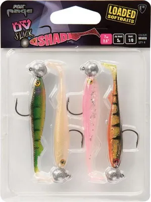 Produktbild von Fox Rage UV Slick Shad Loaded 9cm 7g 2/0 - 4 montierte Gummifische