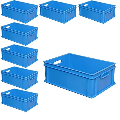 Produktbild von 8 Eurobehälter mit 2 Durchfassgriffen, LxBxH 600x400x220 mm, 43 Liter, PE-HD, blau