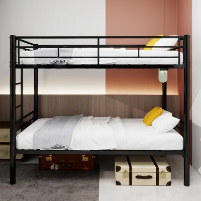 Produktbild von Twin über Twin Metall Etagenbett für Kinder Jungen Mädchen, Metallstruktur Bettgestell mit Leitern & Geländer, Convertible 2 Betten, keine Feder Box erforderlich