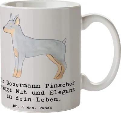 Produktbild von Mr. & Mrs. Panda Tasse Dobermann Pinscher - Grau Pastell - Geschenk, Hunderassen, Teetasse, für büro, Hund, treue Begleiter, Familienhund, Schutzhund, Mut, Kaffeetasse