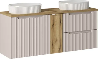 Produktbild von Waschtisch 140cm mit Keramikwaschbecken, kaschmir und Eiche, NEWPORT-56-CASHMERE