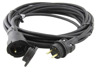Venkovní prodlužovací kabel 15 m / 1 zásuvka / černý / guma / 230 V / 1,5 mm2