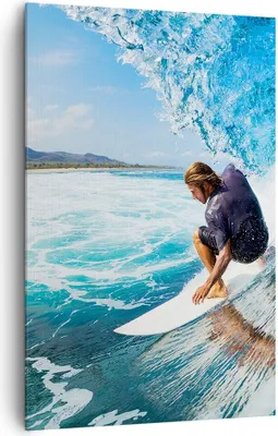 Produktbild von Bild auf Leinwand - Leinwandbild - Einteilig - Surfen Surfer Ozean Welle - 80x120cm - Wand Bild - Wanddeko - Wandbilder - Leinwanddruck - Wanddekoration - Leinwand bilder - Wandbild - PA80x120-2785