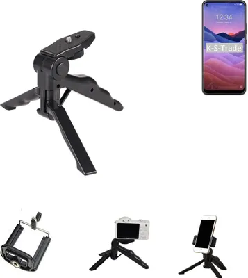 Produktbild von K-S-Trade Stativ Tisch-Ständer Dreibein Handy-Stativ Ständer kompatibel mit ZTE a1 Mini-Stativ Smartphone Tripod Handy-Stativ aus Plastik schwarz