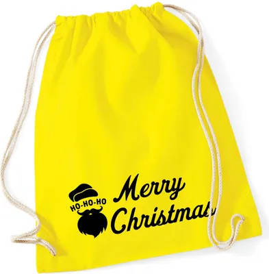 Produktbild von Huuraa Turnbeutel Ho Ho Ho Santa Merry Christmas 12 Liter Yellow Baumwolle Rucksack Geschenkidee
