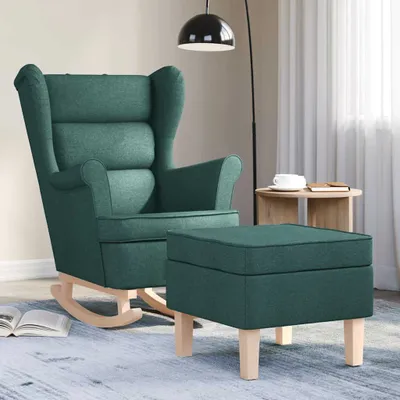 Immagine prodotto di Maison Exclusive - Sedia a dondolo con poggiapiedi in tessuto verde scuro