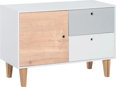 Produktbild von Jugendzimmer - Kommode Syrina 16, Farbe: Weiß / Grau / Eiche - Abmessungen: 72 x 103 x 45 cm (H x B x T)