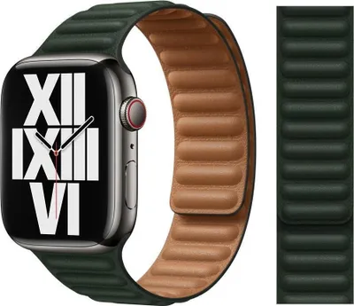 Produktbild von Original Apple Leather Link Armband S/M 38/40/41mm ML7P3ZM/A Sequoia Green