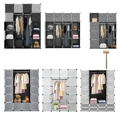 Produktbild von Vigevee Kleiderschrank Steckschrank 16 Fächer 160x142x37 cm PP Schuhfach 2 Stangen