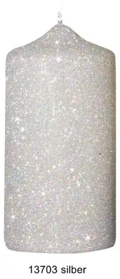 Produktbild von Glamour Glitter Stumpenkerzen Silber 15 x 7 cm, 4 Stück