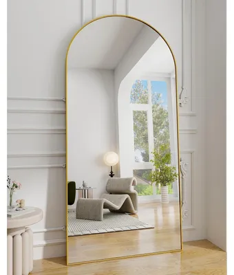 Immagine prodotto di Specchio a figura intera, 180x67 cm, specchio da terra con supporto, da appendere o da appoggiare, color oro