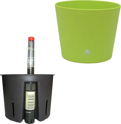 Produktbild von Set 3 teilig für Hydrokultur Blumentopf Flori Ø 16 apfelgrün + Kulturtopf + Wasserstandsanzeiger