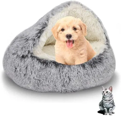 Produktbild von Tierbett aus Plüsch – Hundekissen in Donut-Form – r Katzenkorb – Waschbar – Rutschfest – 50 cm Durchmesser – Weich und bequem – Hundebett