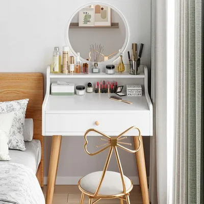 Obrázek produktu pro Kosmetický Toaletní Stolek Se Zrcadlem Bílý Skandinávský Loft Moderní