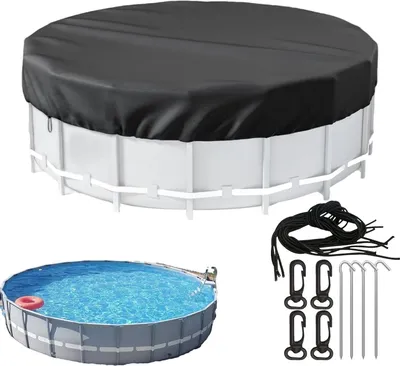 Immagine prodotto di Copertura per piscina, rotonda - Telo per piscina - Protezione per piscina - Resistente al vento, con corda - 8 piedi - Nero