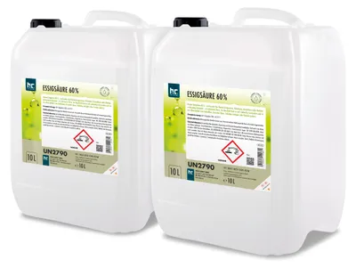 Produktbild von 2x10 Liter hochprozentige Essigsäure 60% zur Entkalkung und Reinigung auch für den Haushaltsgebrauch geeignet