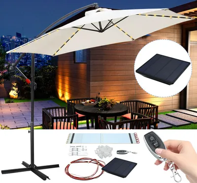 Obrázok produktu pre Jiubiaz 3m slnečník záhradný slnečník Dopravné svetlo slnečník so stojanom UV40+ LED slnečník, béžová, 3m