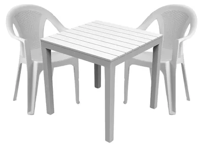 Produktbild von Sitzgarnitur Bistrogarnitur 3-teilig Weiß Rattan/Holzoptik