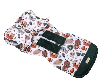 Produktbild von Universal Waffelpiqué Kinderwagenauflage mit Kissen | Atmungsaktive Buggy Sitzeinlage Baumwolle | Sommer Kinderwagen-Matratze | Grün, Füchse