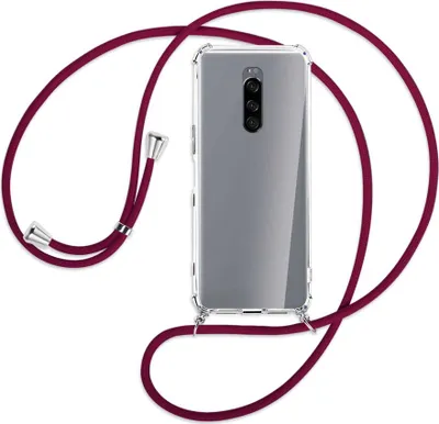Produktbild von Handykette Backcover-Schutzhülle mit Band (Metall silberfarben) für Sony Xperia 1 - dunkelrot