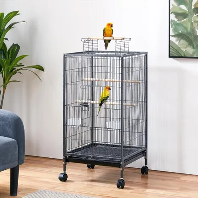 Zdjęcie produktu dla Klatka dla ptaków na kółkach 592364 czarna, wysokość 100 cm, czarna