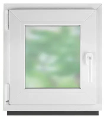 Productafbeelding van Raam, badkamerraam, kunststofraam, wit, breedte x hoogte 50 x 50 cm, 500 x 500 mm, DIN links - ALLE MATEN, dubbel glas, melkglas, draai-kiep functie, BauPlaza