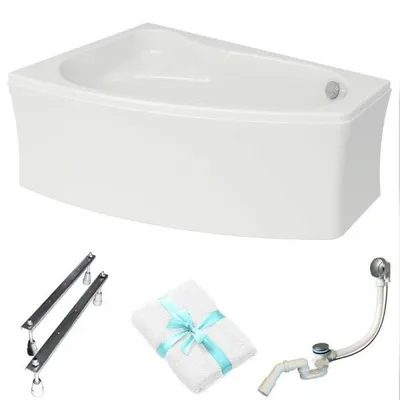 Obrázok produktu pre Aqua For You | Vaňa Cersanit – 150 x 100 cm – asymetrická – s obložením – ľavostranná – so sifónom – s nožičkami – akrylová – rohová vaňa