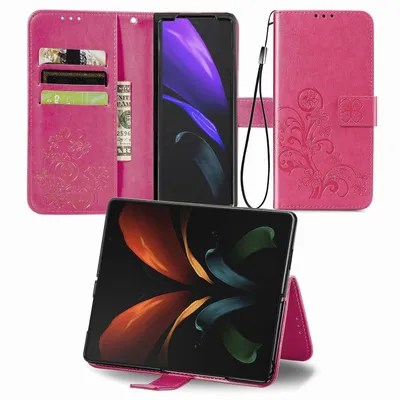 Image de Coque de protection pour téléphone, compatible avec le Samsung Galaxy Z Fold4 5G, avec porte-cartes, couleur : magenta