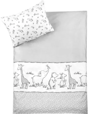 Immagine prodotto di Set di lenzuola per culla Unyqoos® con motivo safari – 100% cotone, dimensioni 100x135 cm + 40x60 cm, lenzuolo e federa per culla e lettino