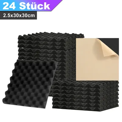 Obrázek produktu pro Clanmacy 24X Akustická pěna Samolepicí černý absorbér Pěna se vzorem vlny, 30x30x2,5 cm